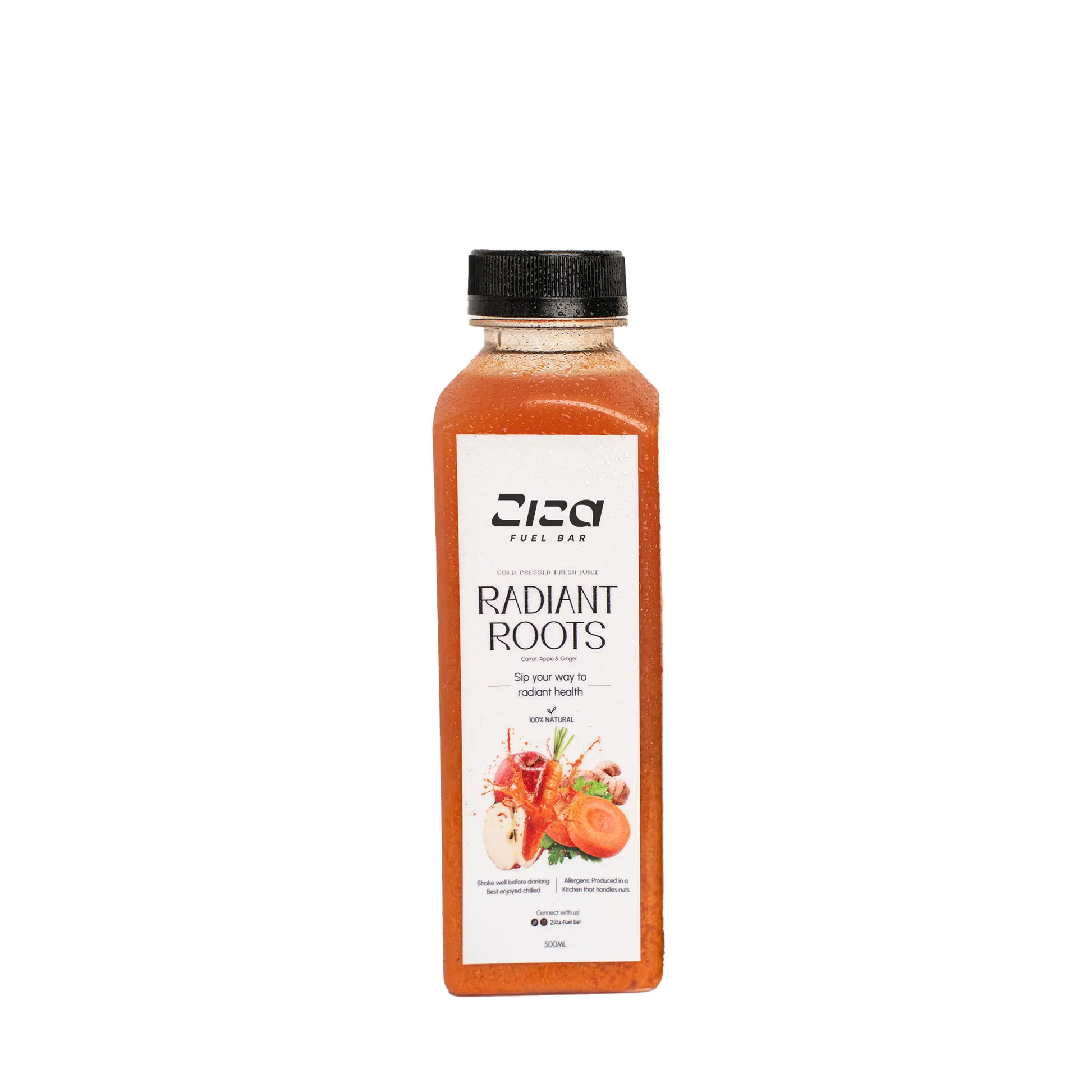 Radiant Root cold pressed carrot apple ginger juice UK – fresh healthy juice by Ziza Fuel Bar