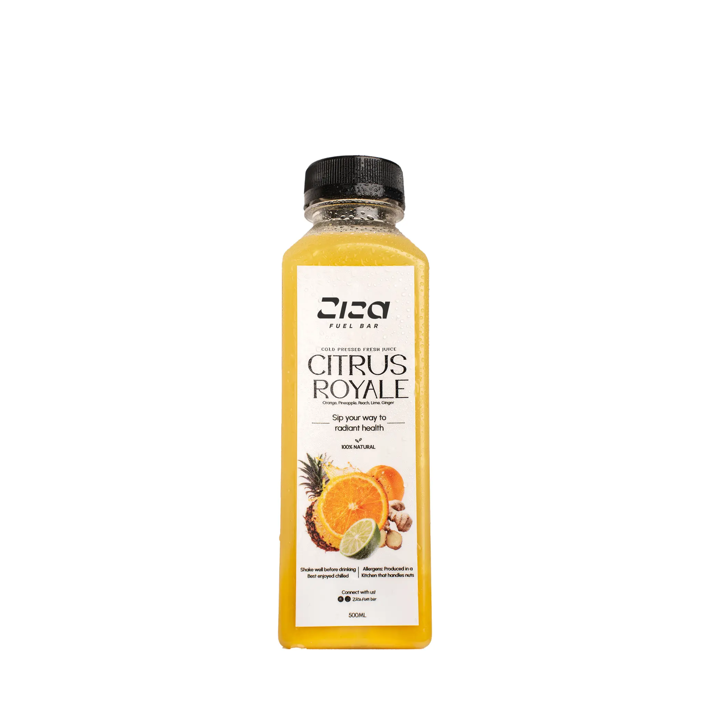 Ziza Fuel Bar Citrus Royale – Cold Pressed Juice UK drink bottle image
made from Orange, Pineapple, Lime & Ginger