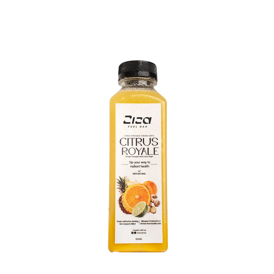 Ziza Fuel Bar Citrus Royale – Cold Pressed Juice UK drink bottle image
made from Orange, Pineapple, Lime & Ginger
