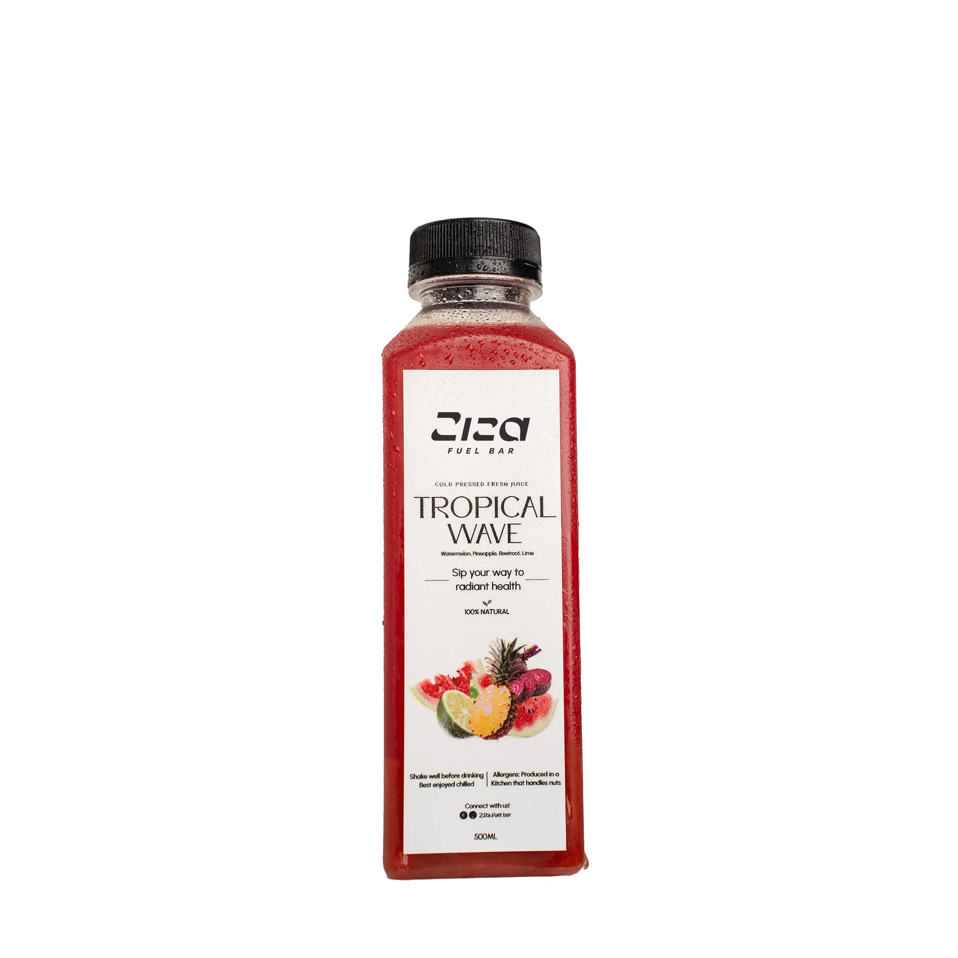 Ziza Fuel Bar Tropical Wave – Cold Pressed Juice UK drink bottle
made from Watermelon, Pineapple, Beetroot & Lime