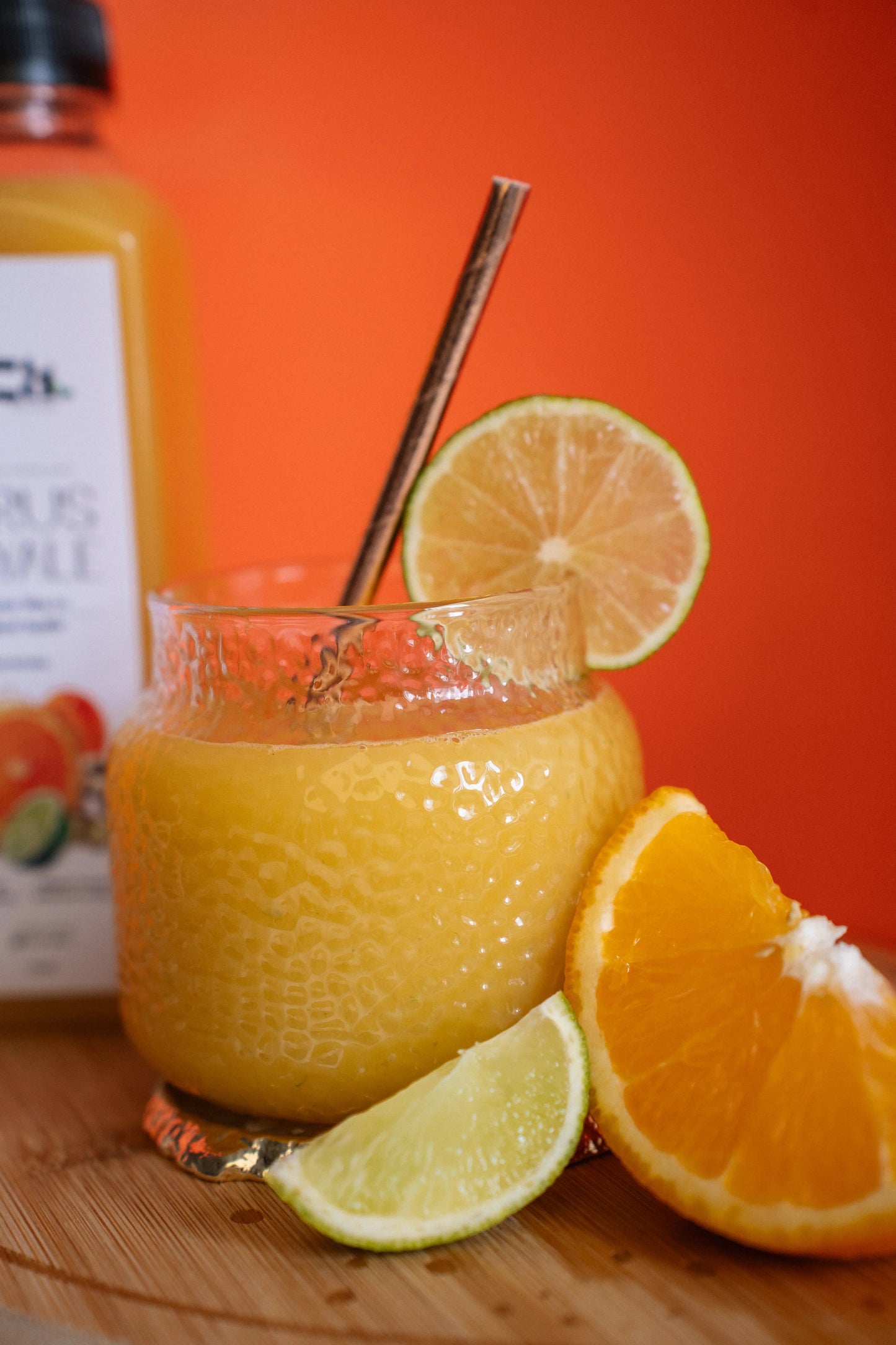 Fresh citrus royale cold pressed juice from Ziza Fuel Bar UK lifestyle shoot
