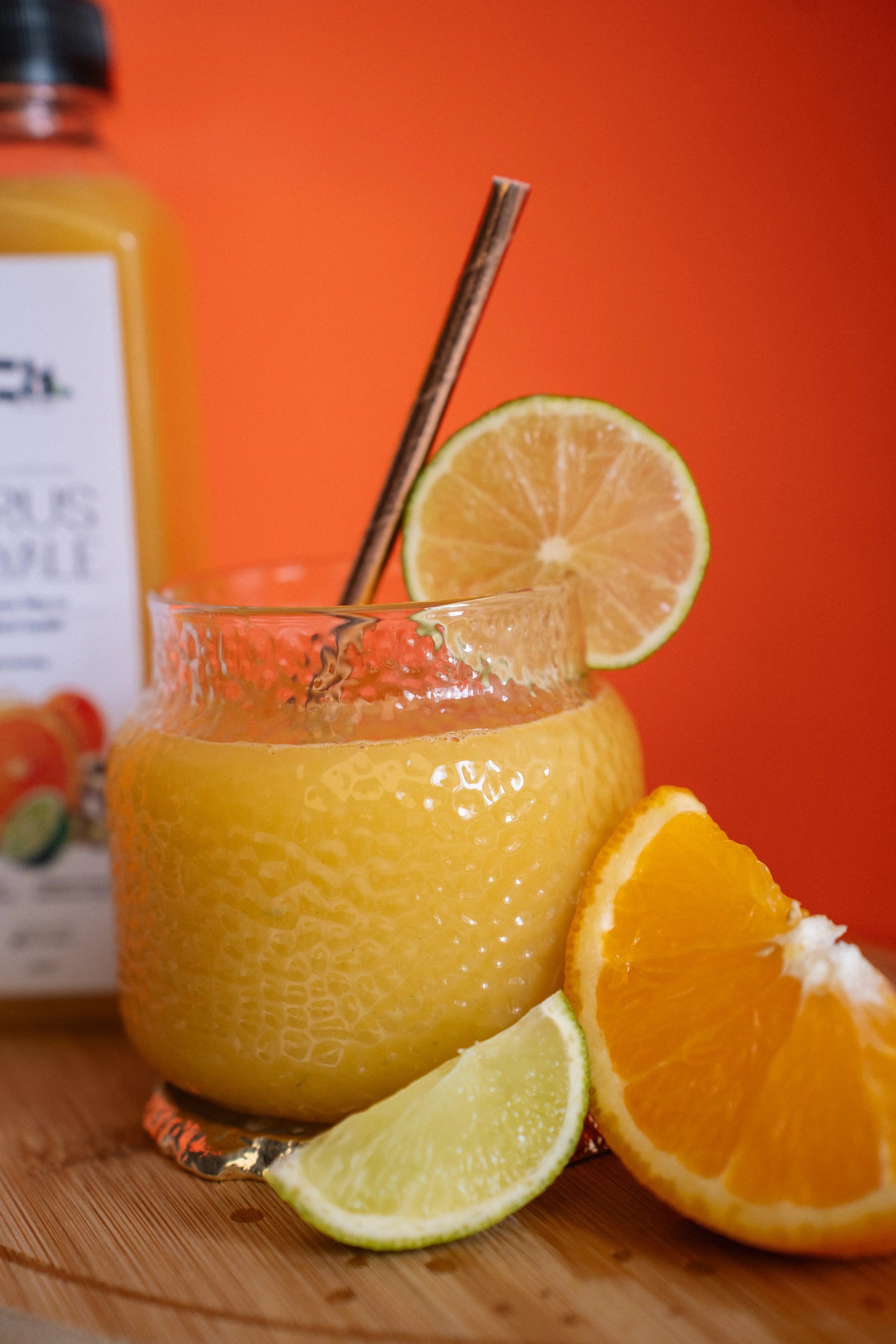 Fresh citrus royale cold pressed juice from Ziza Fuel Bar UK lifestyle shoot