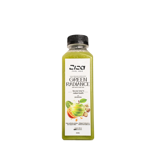 Ziza Fuel Bar Green Radiance – Cold Pressed Juice UK made from apple spinach orange and ginger. 